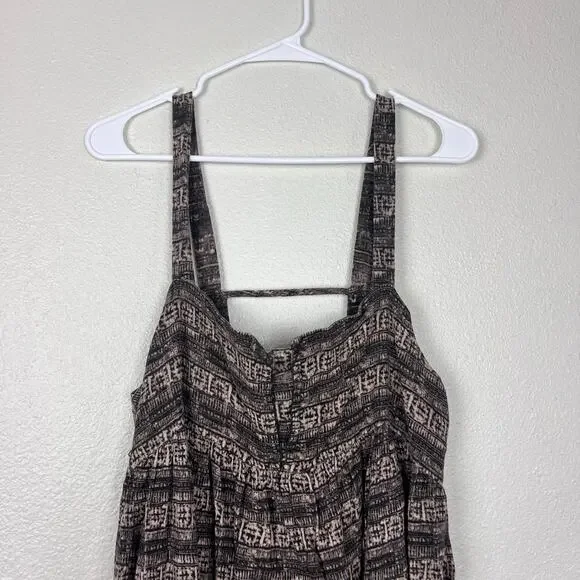 Free People Brown Black Printed Sleeveless Midi Dress Boho Open Back L - Picture 4 of 9